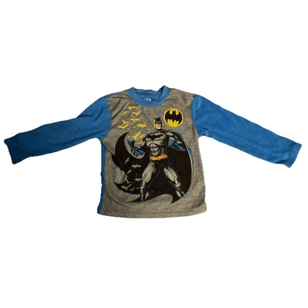 Boys Batman Long Sleeve Shirt Size 8 Gray Blue DC Comics Graphic Tee